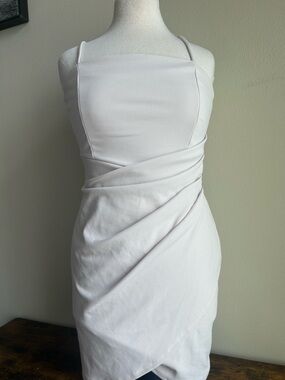Windsor Blush White Ruched Wrap Mini Dress